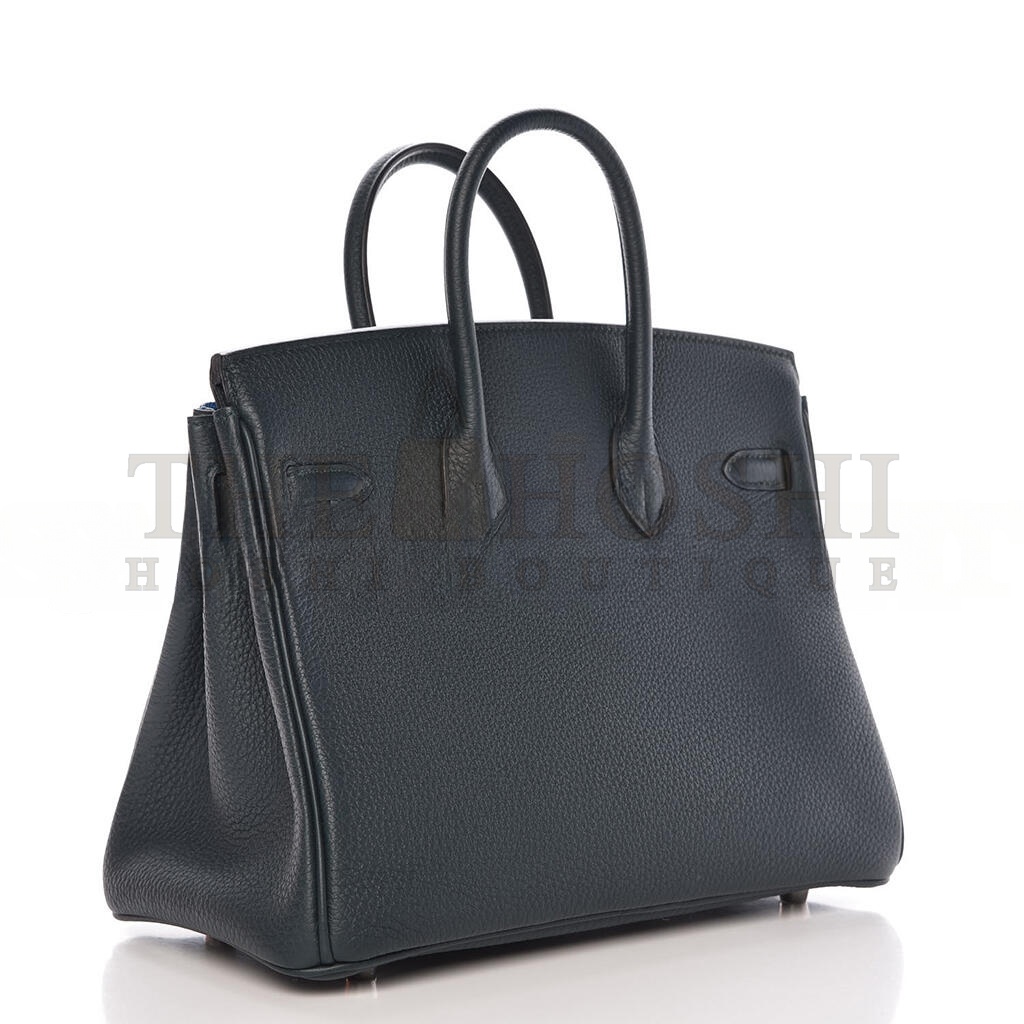 H**me5 BIRKIN 25 TOGO LEATHER GRAPHITE GREY TANZANIAN BLUE SILVER BUCKLE BAG 971796 (25*20*13cm) Master Quality
